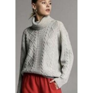 Babaton Erickson Turtleneck Wool Cashmere Cable Knit Sweater Grey Women Small